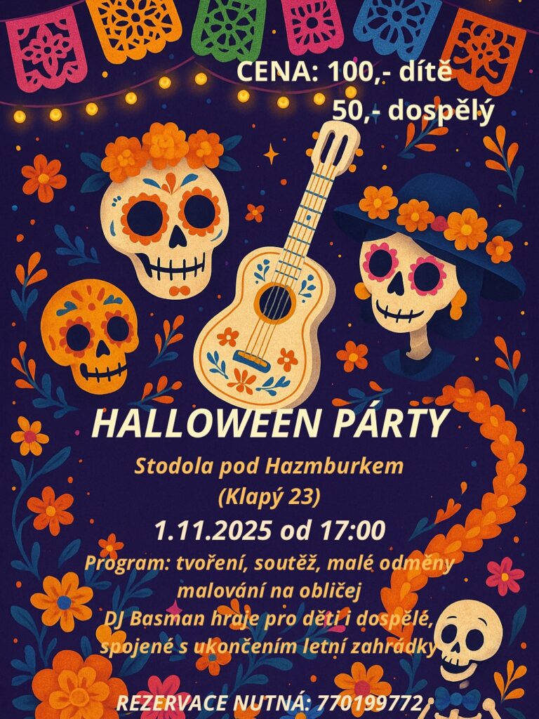 Halloween párty ve Stodole pod Hazmburkem – tvoření, soutěže, malování na obličej, DJ Basman