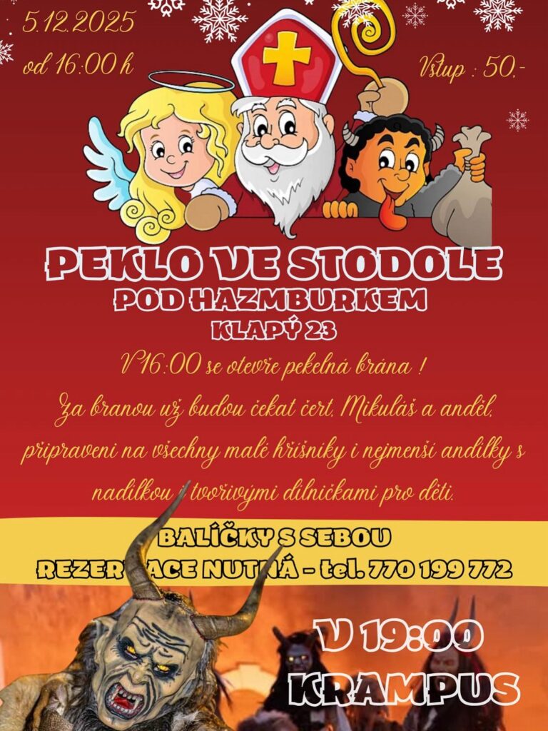 Peklo ve Stodole pod Hazmburkem – Mikulášská akce s čerty, andělem a Krampusem pro děti